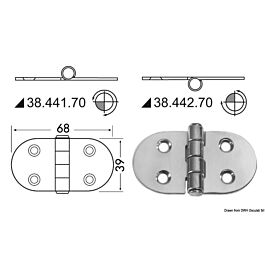 Hinge reversed pin 68x39 mm